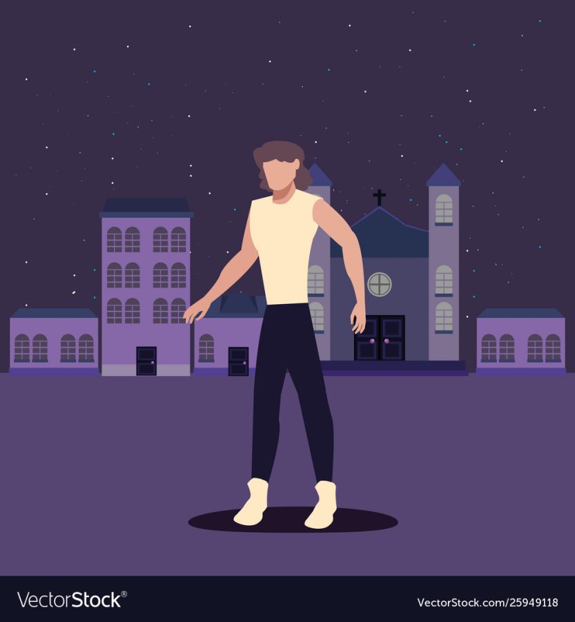man walking in the city street vector illustration