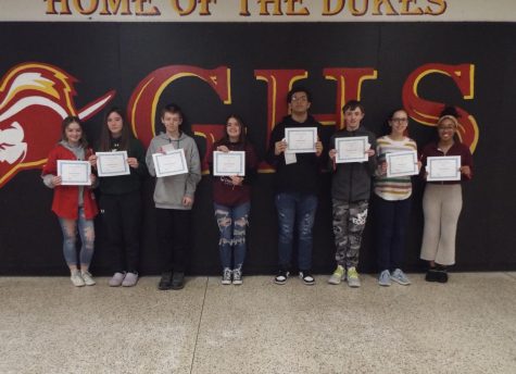 February Students of the Month, pictured from left to right: Brynna Tayman; Charlotte Kirby; Brandon Wood Jr.; Kennadi Tucker; Jordan Pryor; Benjamin Hall; Delores Hall; Shayla Knight