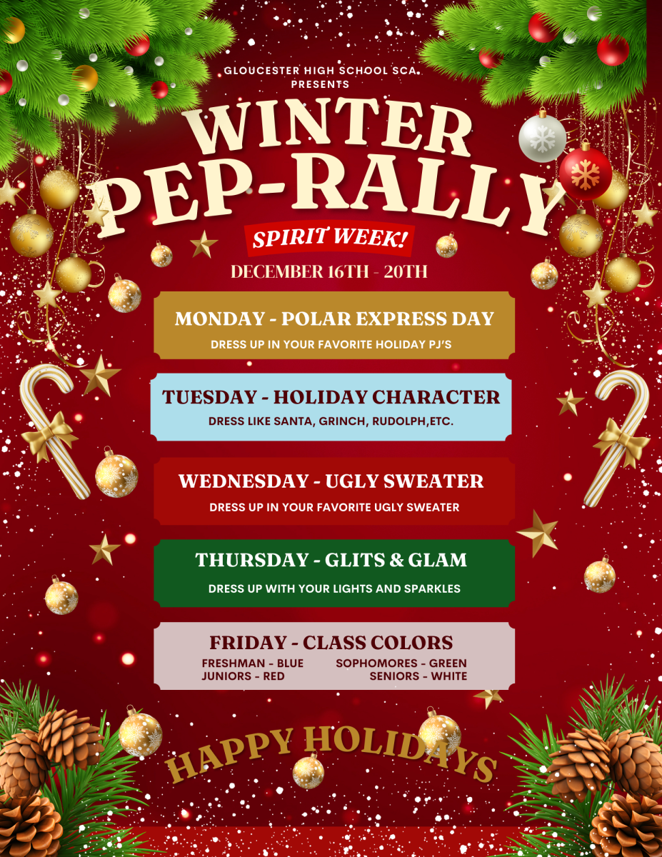 With the holiday season quickly approaching, the Gloucester High School’s student council is putting together a pep-rally to get GHS students excited for winter break. | SCA